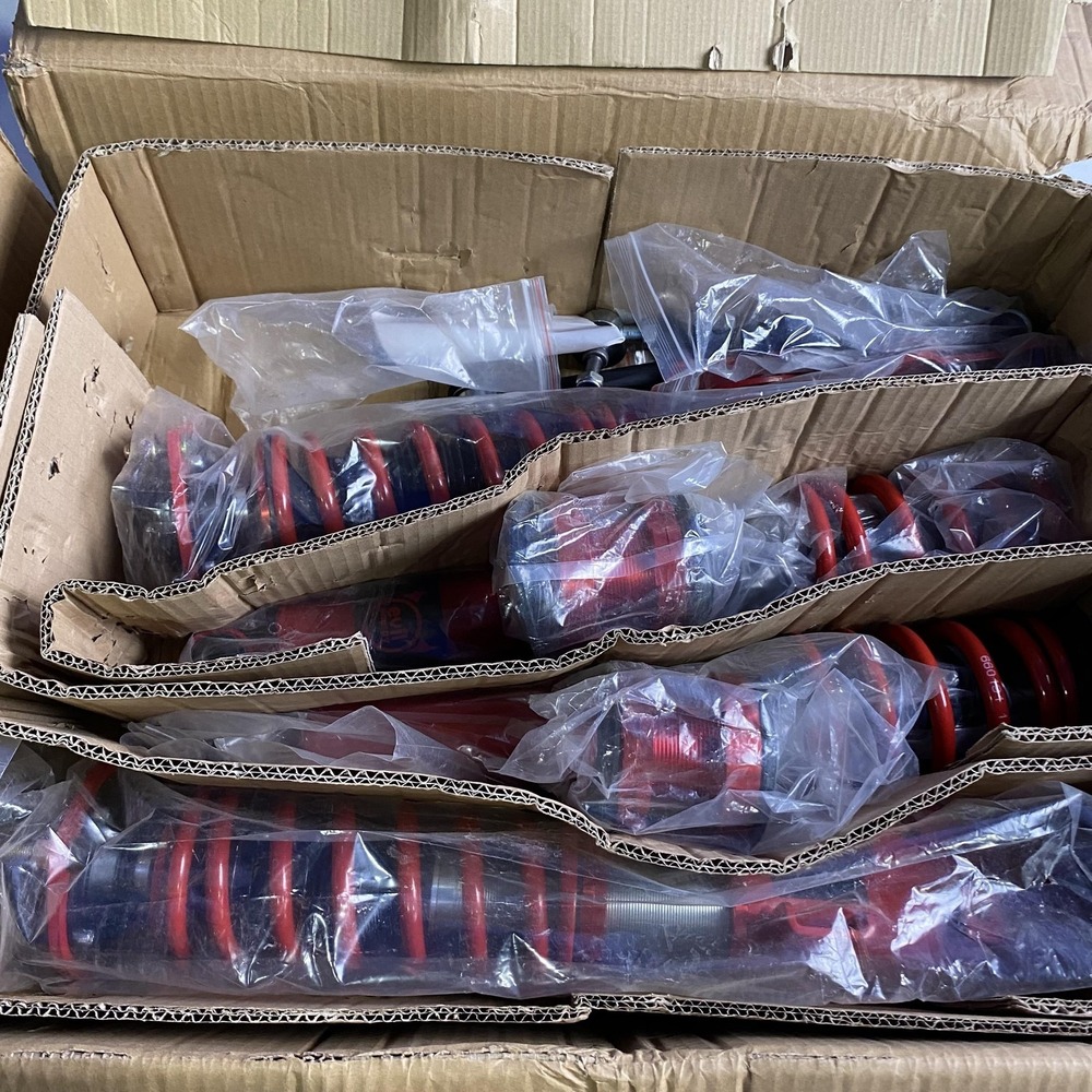 Adjustable Coilover Shock Strut Kit Set 4 Red 1-3in Drop Front Rear Suspension - Picture 10 of 10